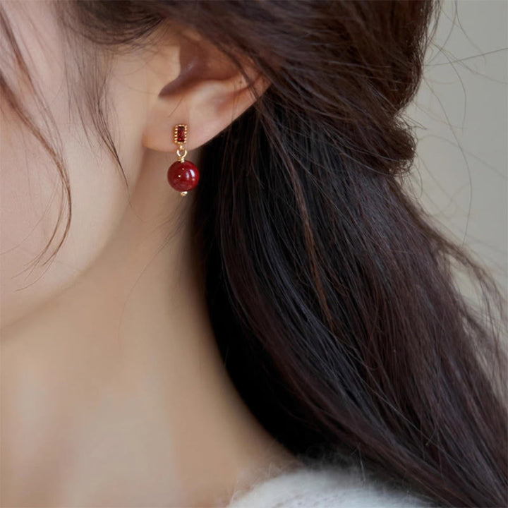 Buddha Stones 925 Sterling Silver Posts 14K Gold Filled Cinnabar Bead Zircon Calm Earrings - image 7