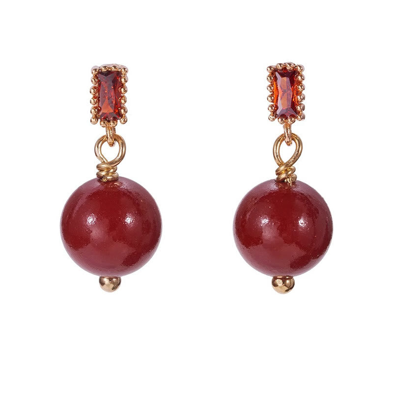 Buddha Stones 925 Sterling Silver Posts 14K Gold Filled Cinnabar Bead Zircon Calm Earrings - image 8