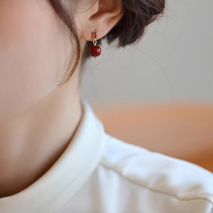 Buddha Stones 925 Sterling Silver Posts 14K Gold Filled Cinnabar Bead Zircon Calm Earrings - image 1