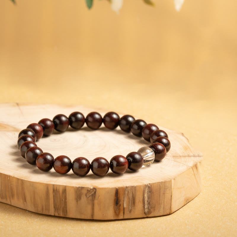 Buddha Stones Small Leaf Red Sandalwood White Crystal Protection Bracelet - Small Leaf Red Sandalwood(Wrist Circumference 14-16cm) - image 0
