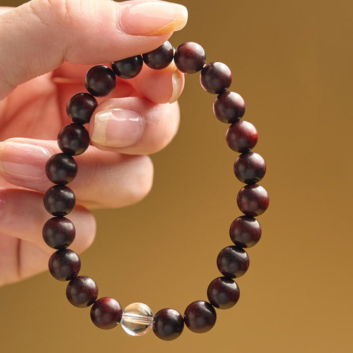 Buddha Stones Small Leaf Red Sandalwood White Crystal Protection Bracelet - image 3