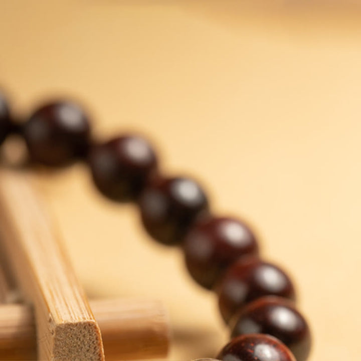 Buddha Stones Small Leaf Red Sandalwood White Crystal Protection Bracelet - image 6