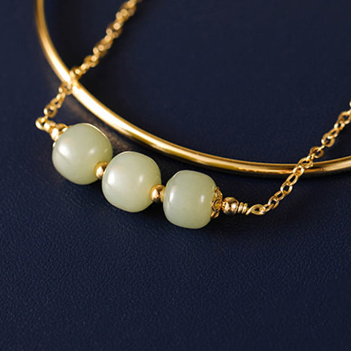 Buddha Stones Copper Plated Gold Hetian Jade Bead Luck Double Layer Bracelet Bangle - image 6