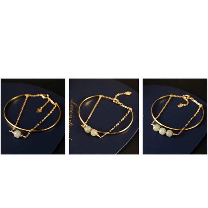Buddha Stones Copper Plated Gold Hetian Jade Bead Luck Double Layer Bracelet Bangle - image 16
