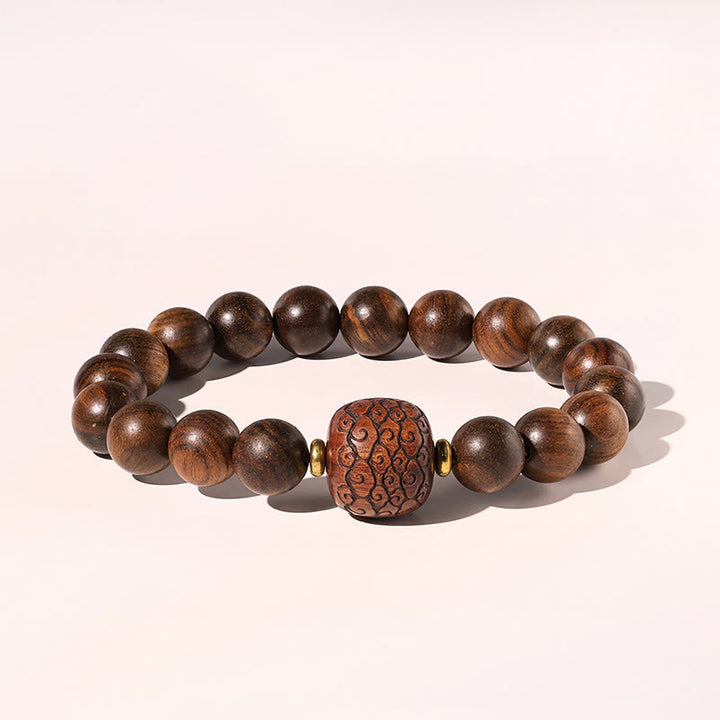 Buddha Stones Rosewood Auspicious Clouds Totem Fu Character Bamboo Pattern Warmth Bracelet - Auspicious Clouds(Wrist Circumference 14-16cm) - image 0