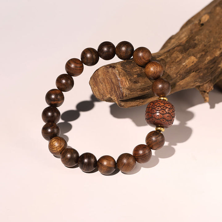 Buddha Stones Rosewood Auspicious Clouds Totem Fu Character Bamboo Pattern Warmth Bracelet - image 1