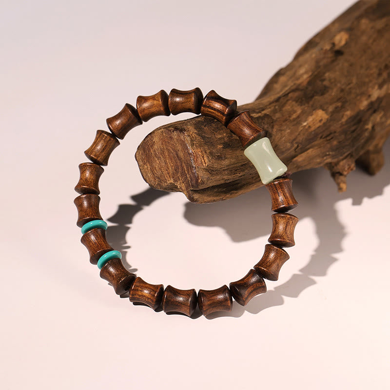 Buddha Stones Rosewood Auspicious Clouds Totem Fu Character Bamboo Pattern Warmth Bracelet - Bamboo Jade(Wrist Circumference 14-16cm) - image 6