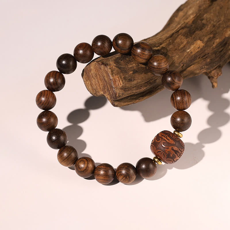 Buddha Stones Rosewood Auspicious Clouds Totem Fu Character Bamboo Pattern Warmth Bracelet - Totem(Wrist Circumference 14-16cm) - image 8