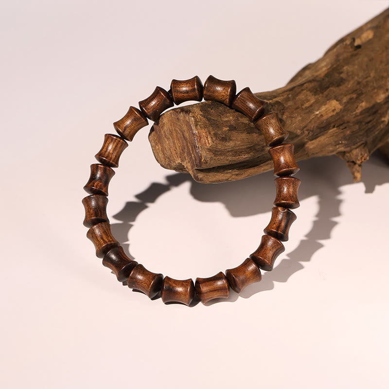 Buddha Stones Rosewood Auspicious Clouds Totem Fu Character Bamboo Pattern Warmth Bracelet - Bamboo(Wrist Circumference 14-16cm) - image 7