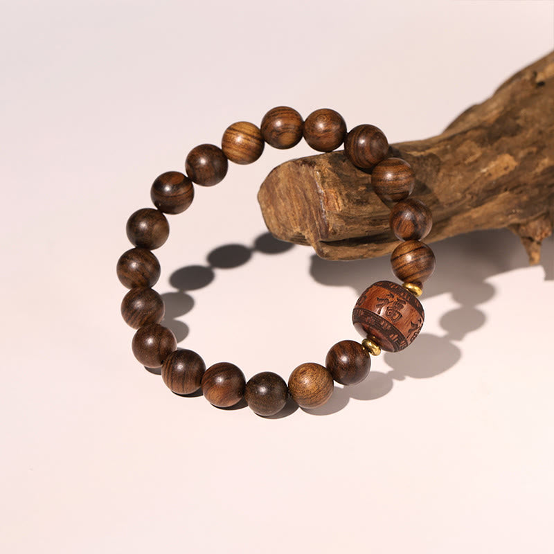 Buddha Stones Rosewood Auspicious Clouds Totem Fu Character Bamboo Pattern Warmth Bracelet - Fu Character(Wrist Circumference 14-16cm) - image 9