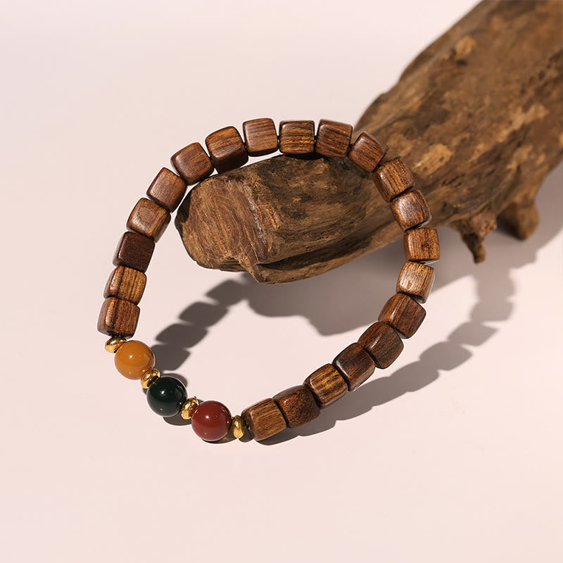 Buddha Stones Rosewood Auspicious Clouds Totem Fu Character Bamboo Pattern Warmth Bracelet - Square Beads(Wrist Circumference 14-16cm) - image 16