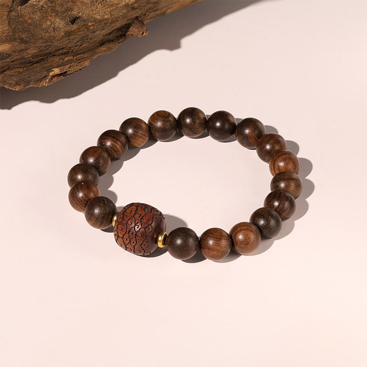 Buddha Stones Rosewood Auspicious Clouds Totem Fu Character Bamboo Pattern Warmth Bracelet - image 2