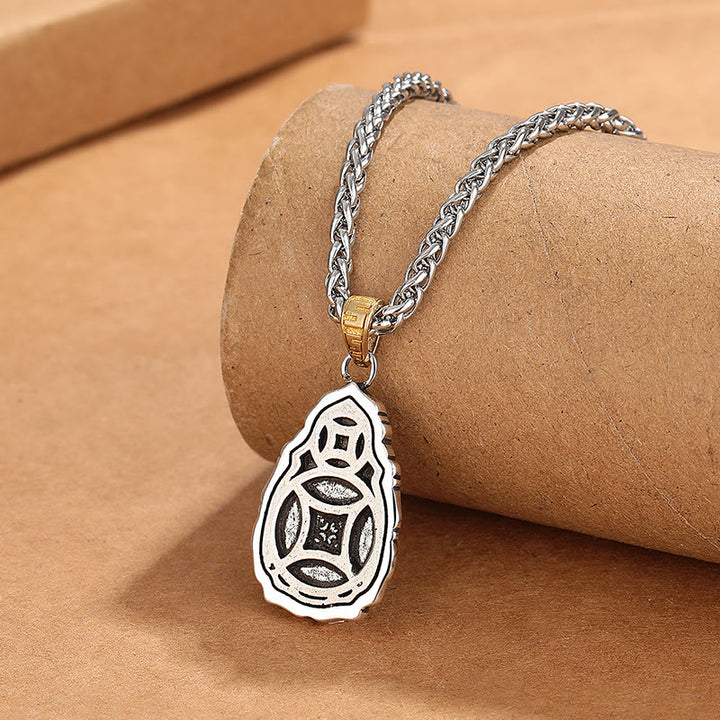 Buddha Stones Tibet Dzi Bead Garuda Pattern Copper Metal Wealth Necklace Pendant - image 3