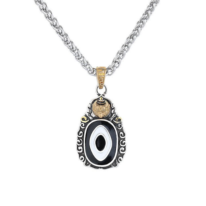 Buddha Stones Tibet Dzi Bead Garuda Pattern Copper Metal Wealth Necklace Pendant - image 1