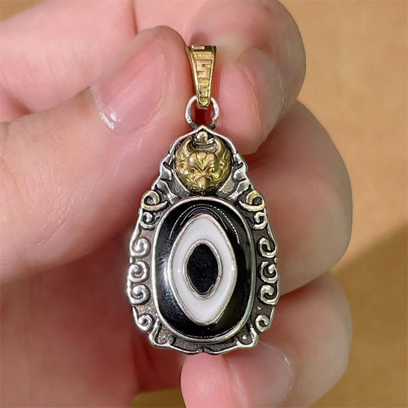 Buddha Stones Tibet Dzi Bead Garuda Pattern Copper Metal Wealth Necklace Pendant - image 4