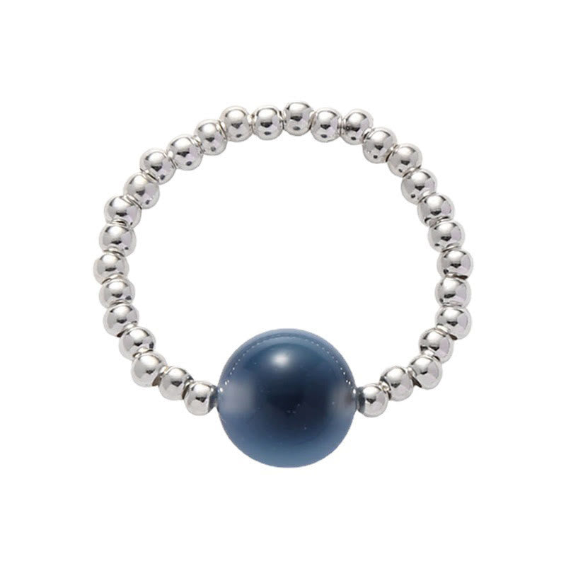 Buddha Stones 925 Sterling Silver Blue Candy Agate Healing Bead Ring - image 11