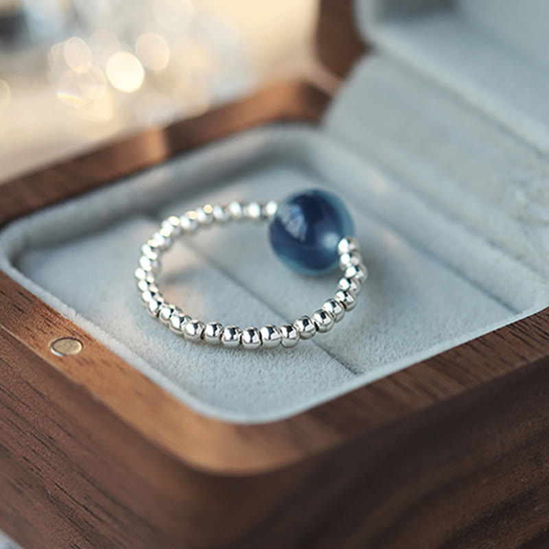 Buddha Stones 925 Sterling Silver Blue Candy Agate Healing Bead Ring - image 2