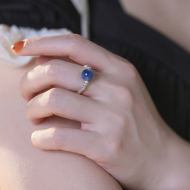 Buddha Stones 925 Sterling Silver Blue Candy Agate Healing Bead Ring - image 10