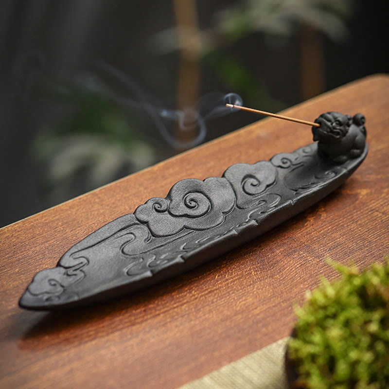 Buddha Stones Auspicious Clouds Pixiu Healing Ceramic Stick Incense Burner Decoration - image 1