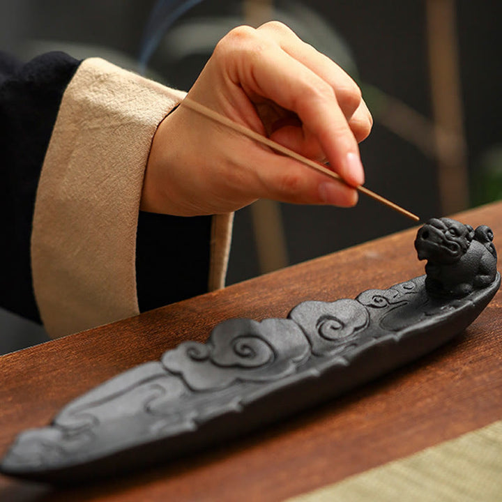 Buddha Stones Auspicious Clouds Pixiu Healing Ceramic Stick Incense Burner Decoration - image 4