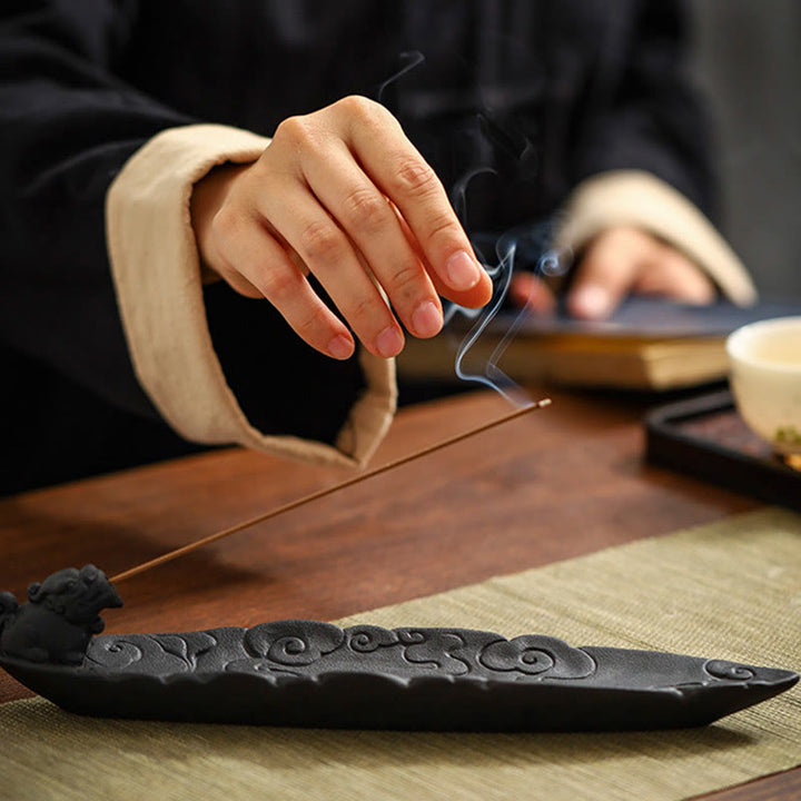 Buddha Stones Auspicious Clouds Pixiu Healing Ceramic Stick Incense Burner Decoration - image 3