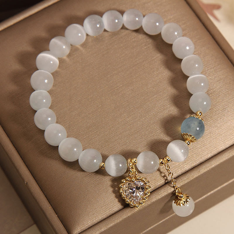 Buddha Stones Cat's Eye Crystal Heart Zircon Charm Peace Love Bracelet - image 4