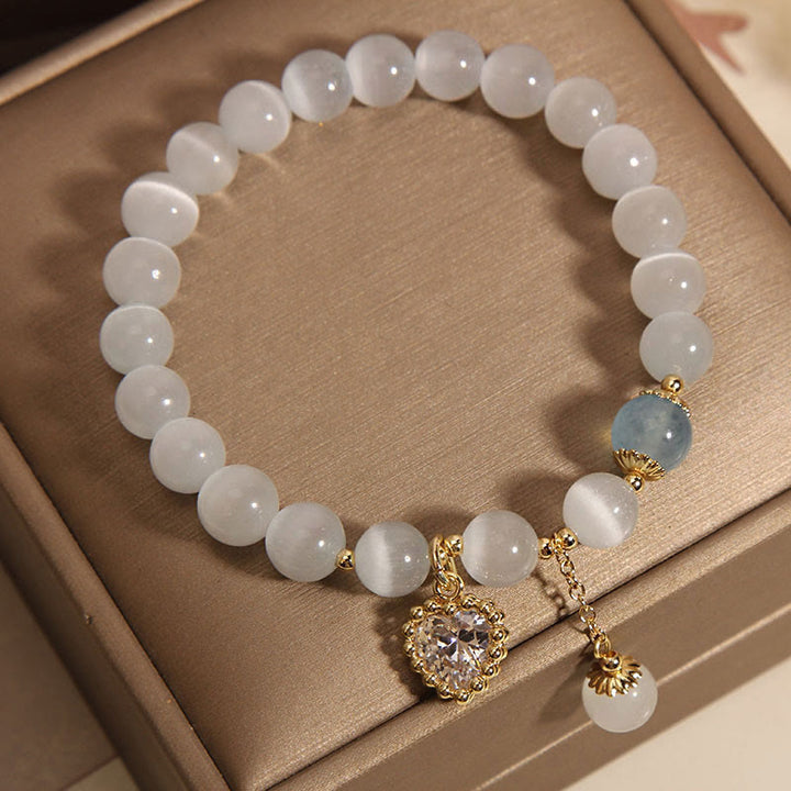 Buddha Stones Cat's Eye Crystal Heart Zircon Charm Peace Love Bracelet - image 4