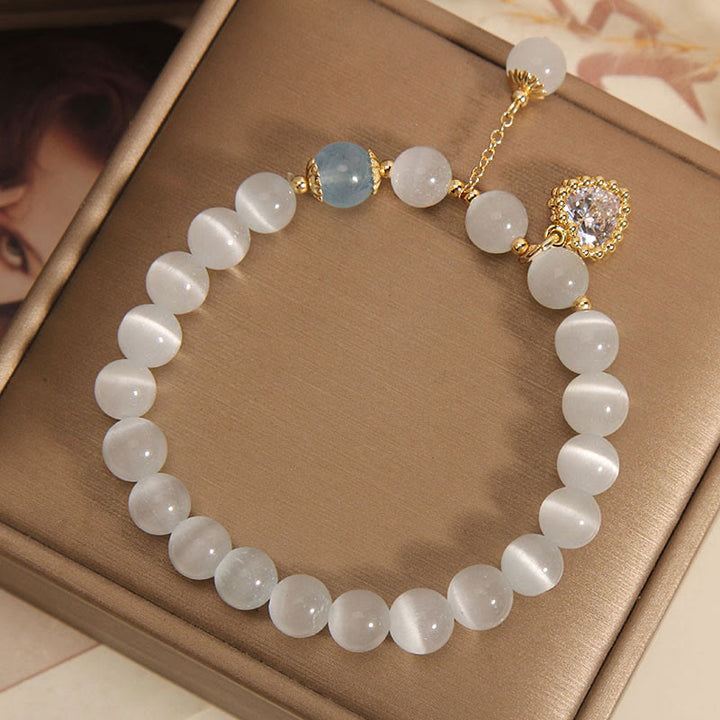 Buddha Stones Cat's Eye Crystal Heart Zircon Charm Peace Love Bracelet - image 5