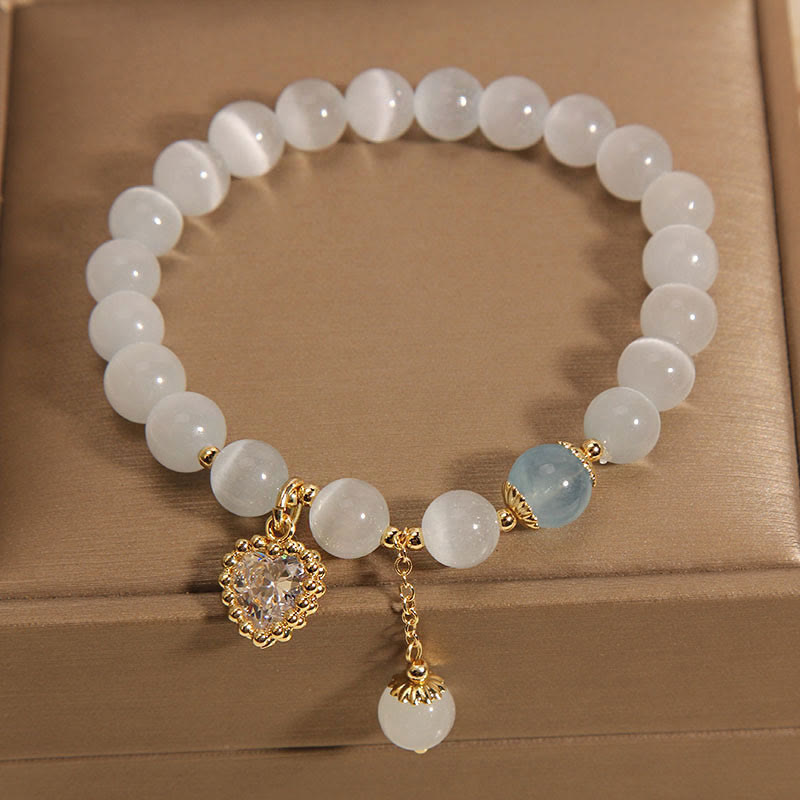 Buddha Stones Cat's Eye Crystal Heart Zircon Charm Peace Love Bracelet - image 3