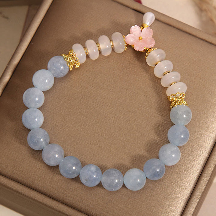 Buddha Stones Aquamarine White Agate Pearl Abacus Beads Flower Healing Bracelet - image 4