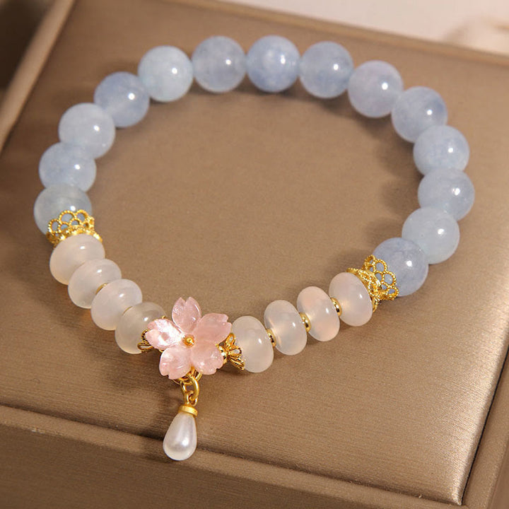 Buddha Stones Aquamarine White Agate Pearl Abacus Beads Flower Healing Bracelet - image 8