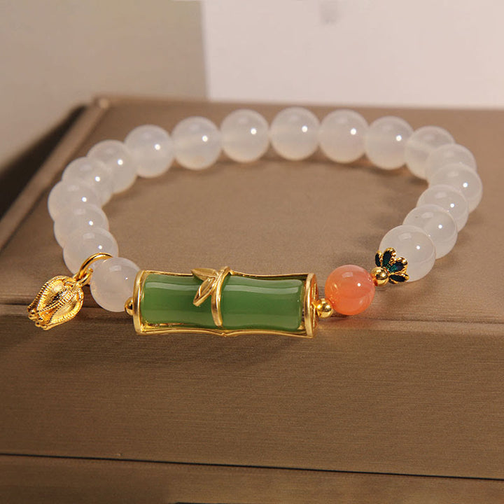 Buddha Stones Natural White Agate Jadeite Bamboo Beads Positivity Bracelet - image 7
