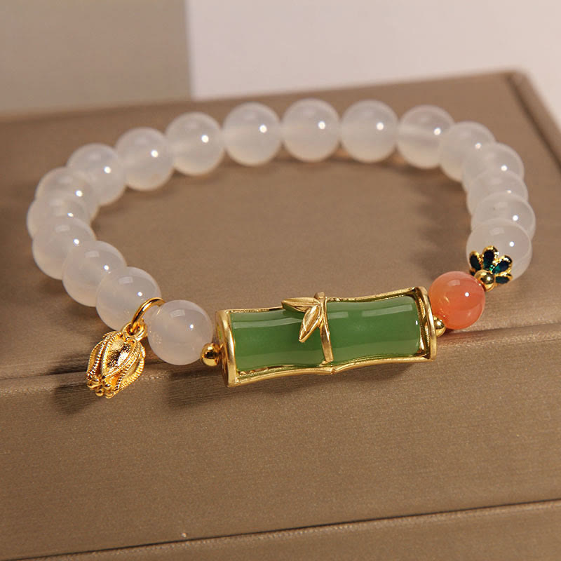 Buddha Stones Natural White Agate Jadeite Bamboo Beads Positivity Bracelet - White Agate(Wrist Circumference: 14-16cm) - image 0