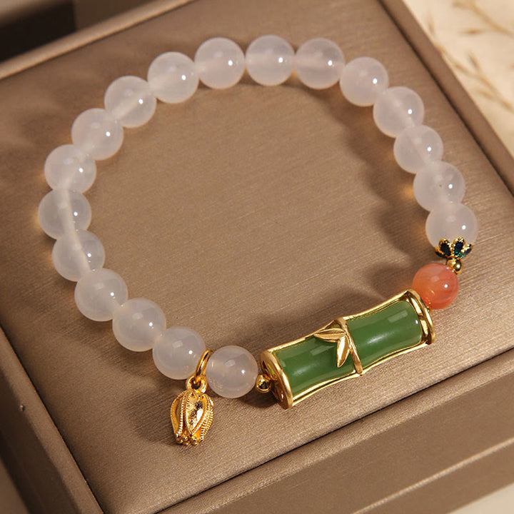 Buddha Stones Natural White Agate Jadeite Bamboo Beads Positivity Bracelet - image 5