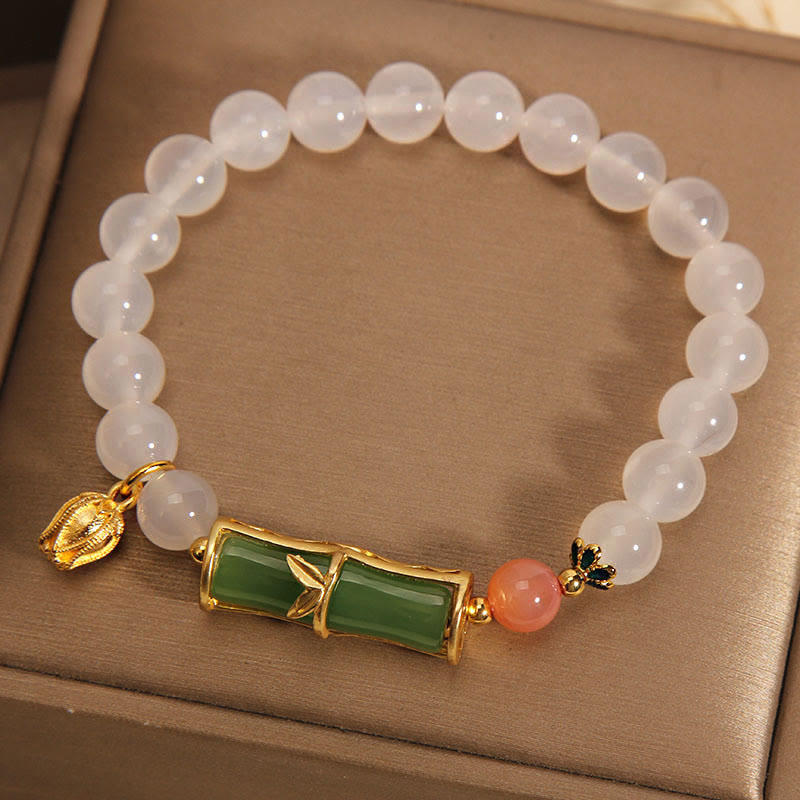 Buddha Stones Natural White Agate Jadeite Bamboo Beads Positivity Bracelet - image 6