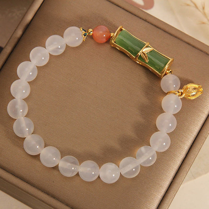 Buddha Stones Natural White Agate Jadeite Bamboo Beads Positivity Bracelet - image 4
