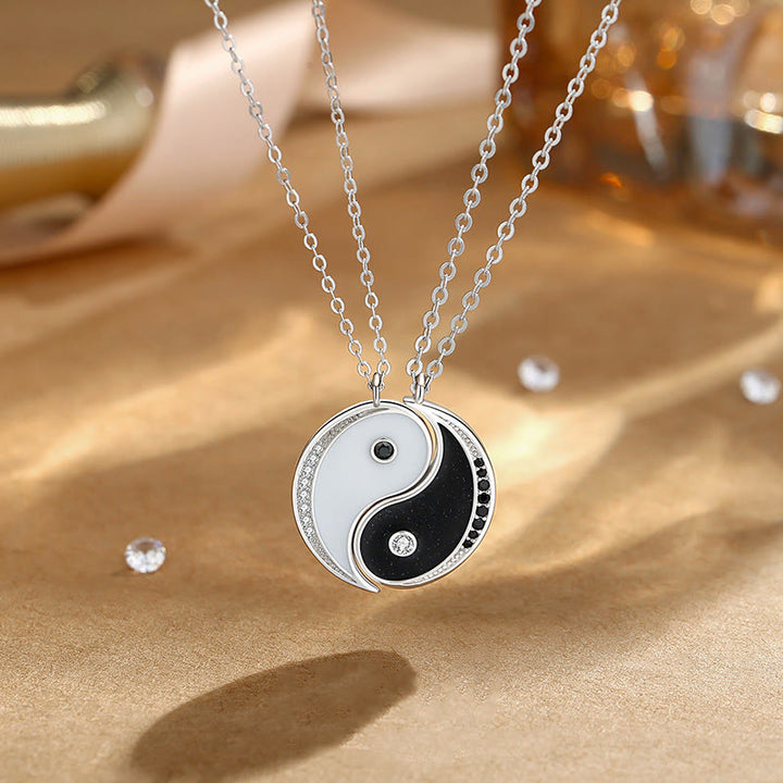 Buddha Stones 925 Sterling Silver Yin Yang Symbol Harmnoy Necklace Pendant - 2Pcs Black&White Yin Yang - image 0