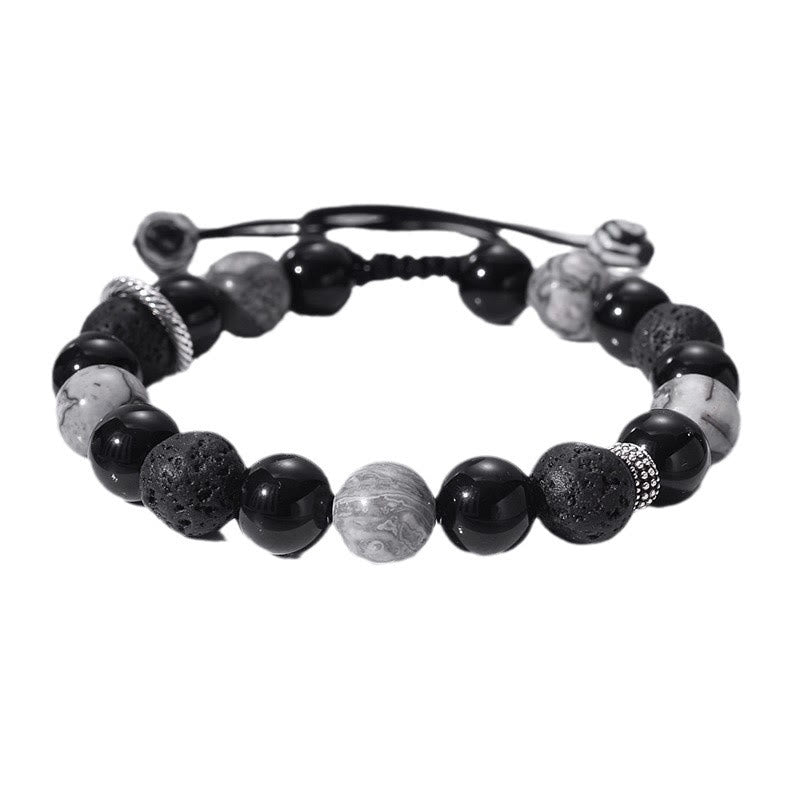 Buddha Stones Vintage Lava Rock Black Obsidian Picasso Jasper Beads Support Rope Bracelet - image 14