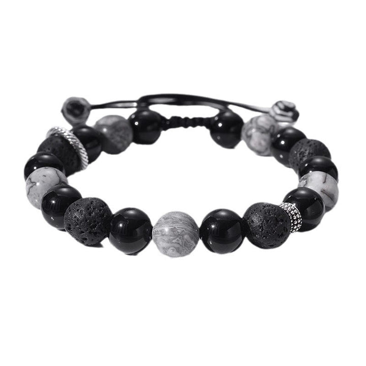 Buddha Stones Vintage Lava Rock Black Obsidian Picasso Jasper Beads Support Rope Bracelet - image 14