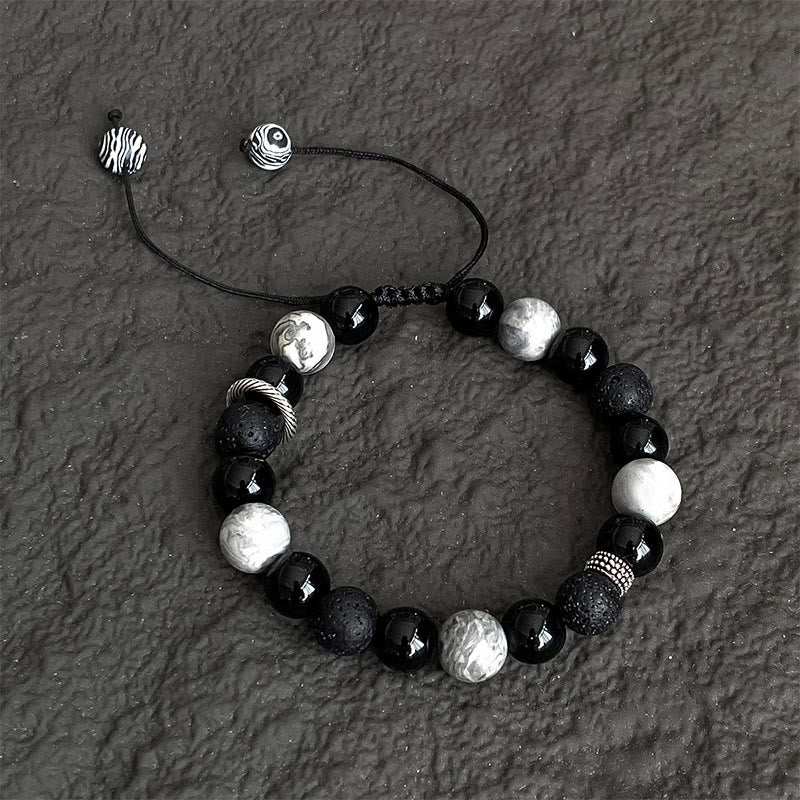Buddha Stones Vintage Lava Rock Black Obsidian Picasso Jasper Beads Support Rope Bracelet - Lava Rock(Wrist Circumference: 14-24cm) - image 0