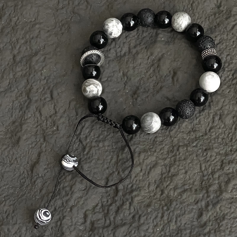 Buddha Stones Vintage Lava Rock Black Obsidian Picasso Jasper Beads Support Rope Bracelet - image 10