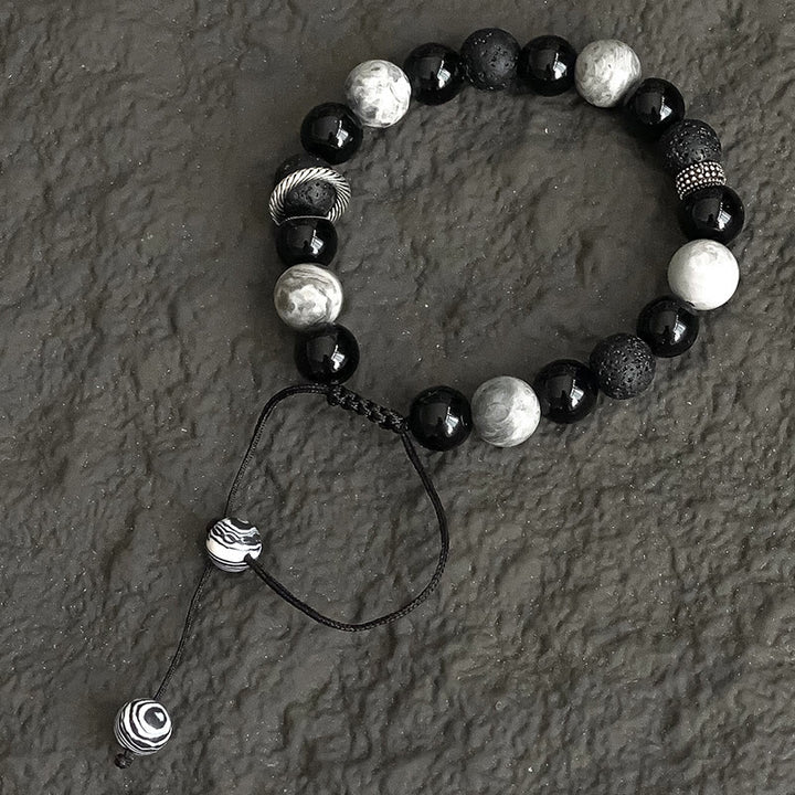 Buddha Stones Vintage Lava Rock Black Obsidian Picasso Jasper Beads Support Rope Bracelet - image 10