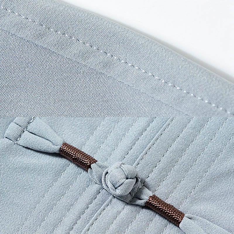 Buddha Stones Fu Character Embroidery Tang Suit Traditional Frog-Button Short Sleeve Top Pants Clothing Men's Set - image 9