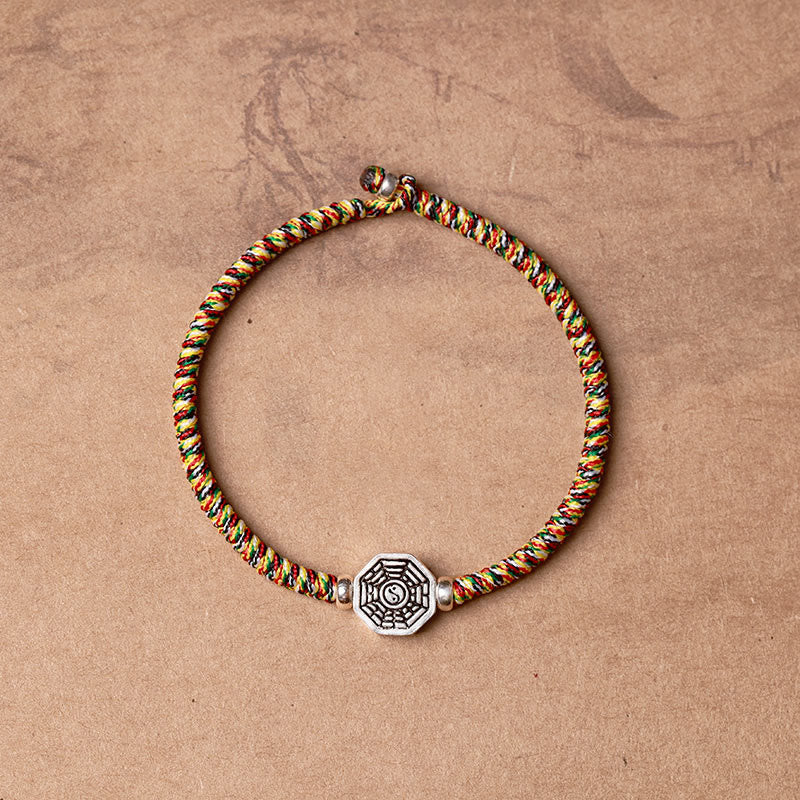 Buddha Stones 925 Sterling Silver Yin Yang Bagua Symbol Cinnabar String Concentration Bracelet - Colorful Rope - 23cm - image 13
