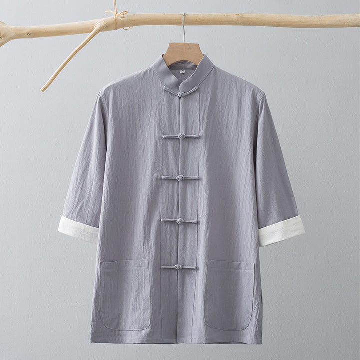 Buddha Stones Frog-Button Chinese Tang Suit Half Sleeve Shirt Cotton Men Clothing With Pockets - image 10