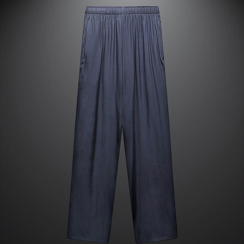 Buddha Stones Along the River During the Qingming Festival Pattern Traditional Tang Suit Short Sleeve Shirt Pants Clothing Men's Set - image 4