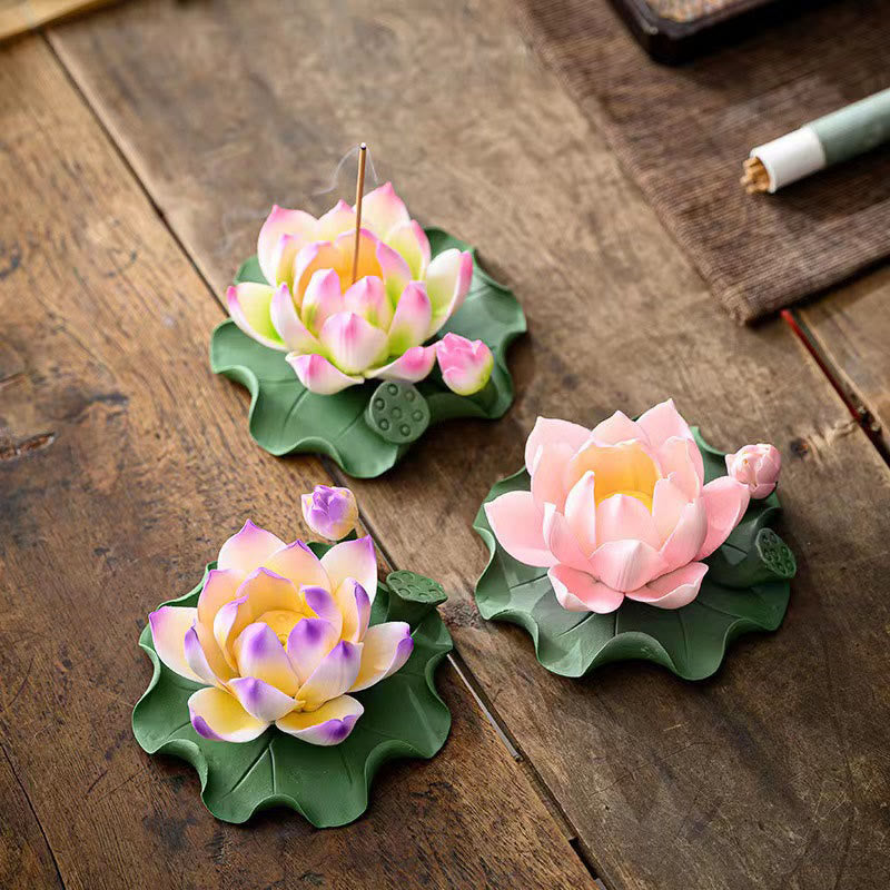 Buddha Stones Lotus Flower Leaf Pod Spiritual Healing Ceramic Stick Incense Burner Decoration - image 1