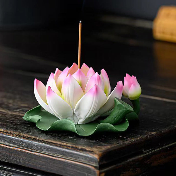 Buddha Stones Lotus Flower Leaf Pod Spiritual Healing Ceramic Stick Incense Burner Decoration - image 4