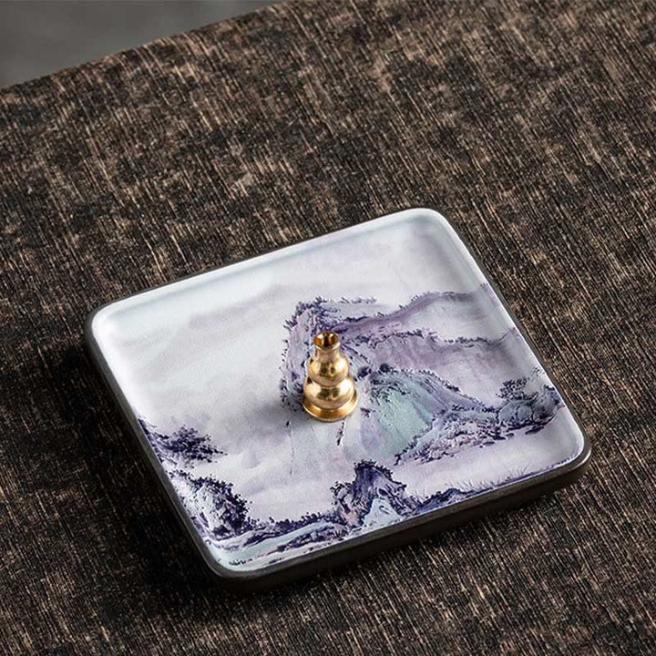 Buddha Stones Mountain Lake Flower Leaf Healing Ceramic Plate Tray Stick Incense Burner Decoration - image 2