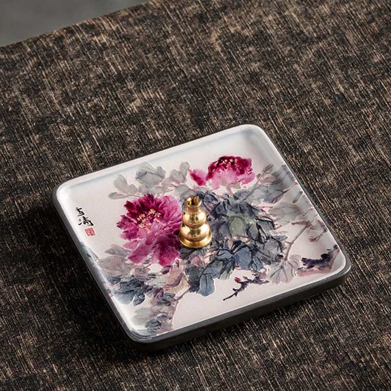 Buddha Stones Mountain Lake Flower Leaf Healing Ceramic Plate Tray Stick Incense Burner Decoration - Peony 10.2*10.2*1.2cm - image 13